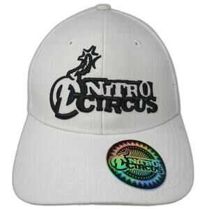 Nitro Circus Action Sports Baseball Cap White 7 5/8 Fitted Hat Bomb Logo Graphic